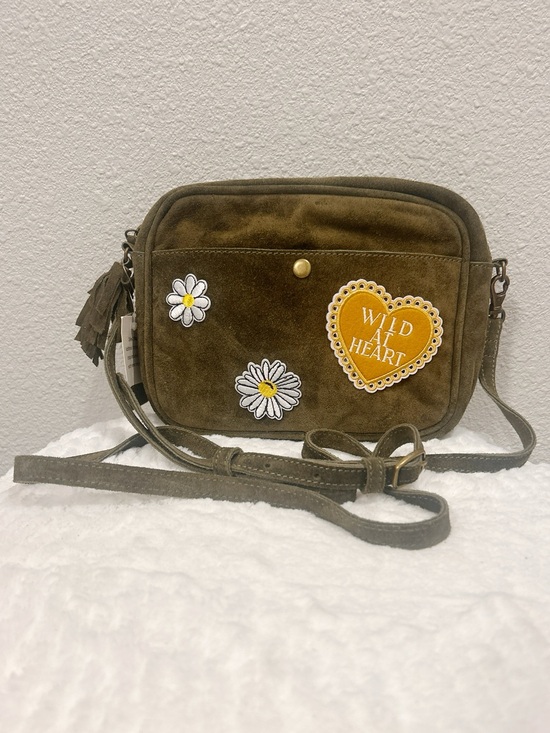 Handbags - Olive Green Wild at Heart Suede Leather Crossbody Bag with Patches NWT